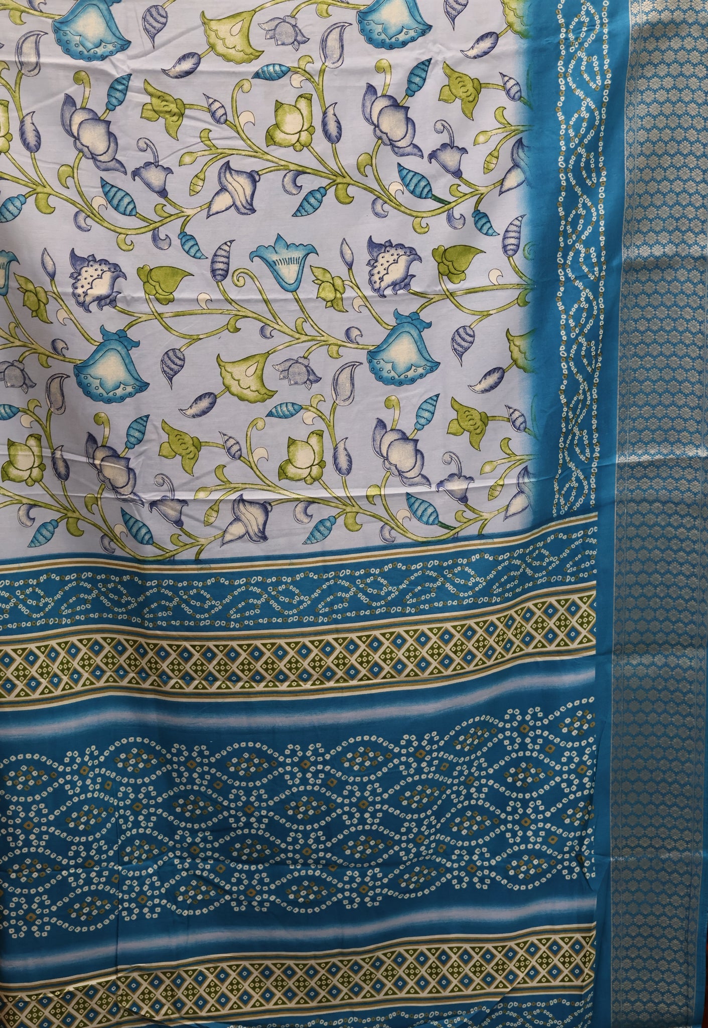Dola Silk Saree Floral Print-Rama Blue