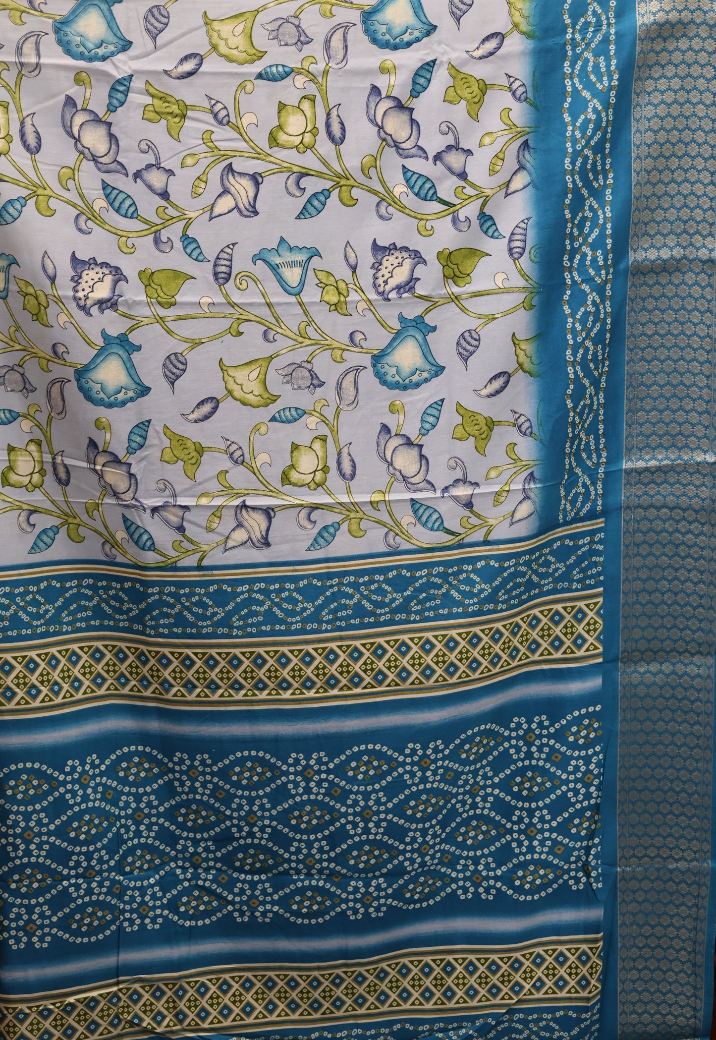 Dola Silk Saree Floral Print-Rama Blue