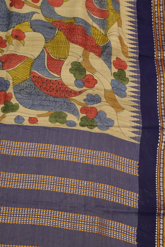 Pure Tussar Saree -Sandal Floral Border