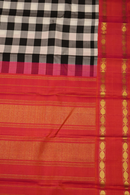 Pure Kanjivaram Saree -Black & White Checked