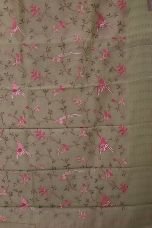 Pure Muslin Tissue Silk Saree-Green