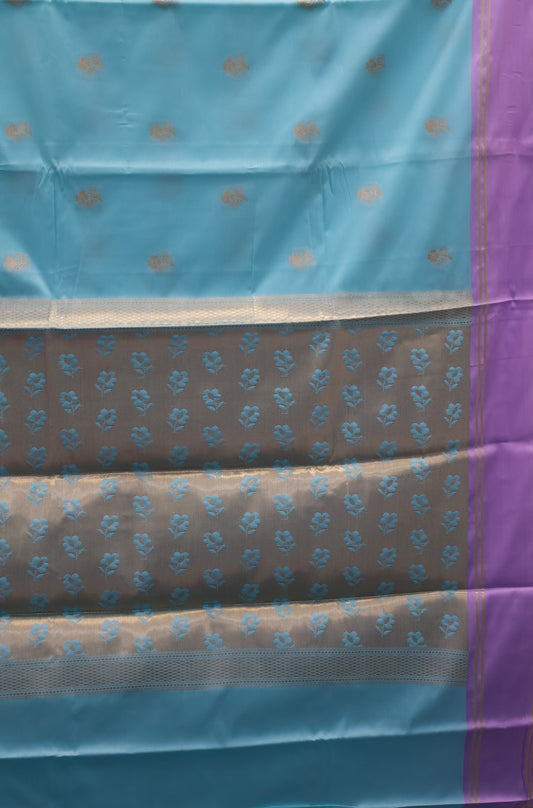 Semi Soft Silk Saree-Lite Teal Green with Blue