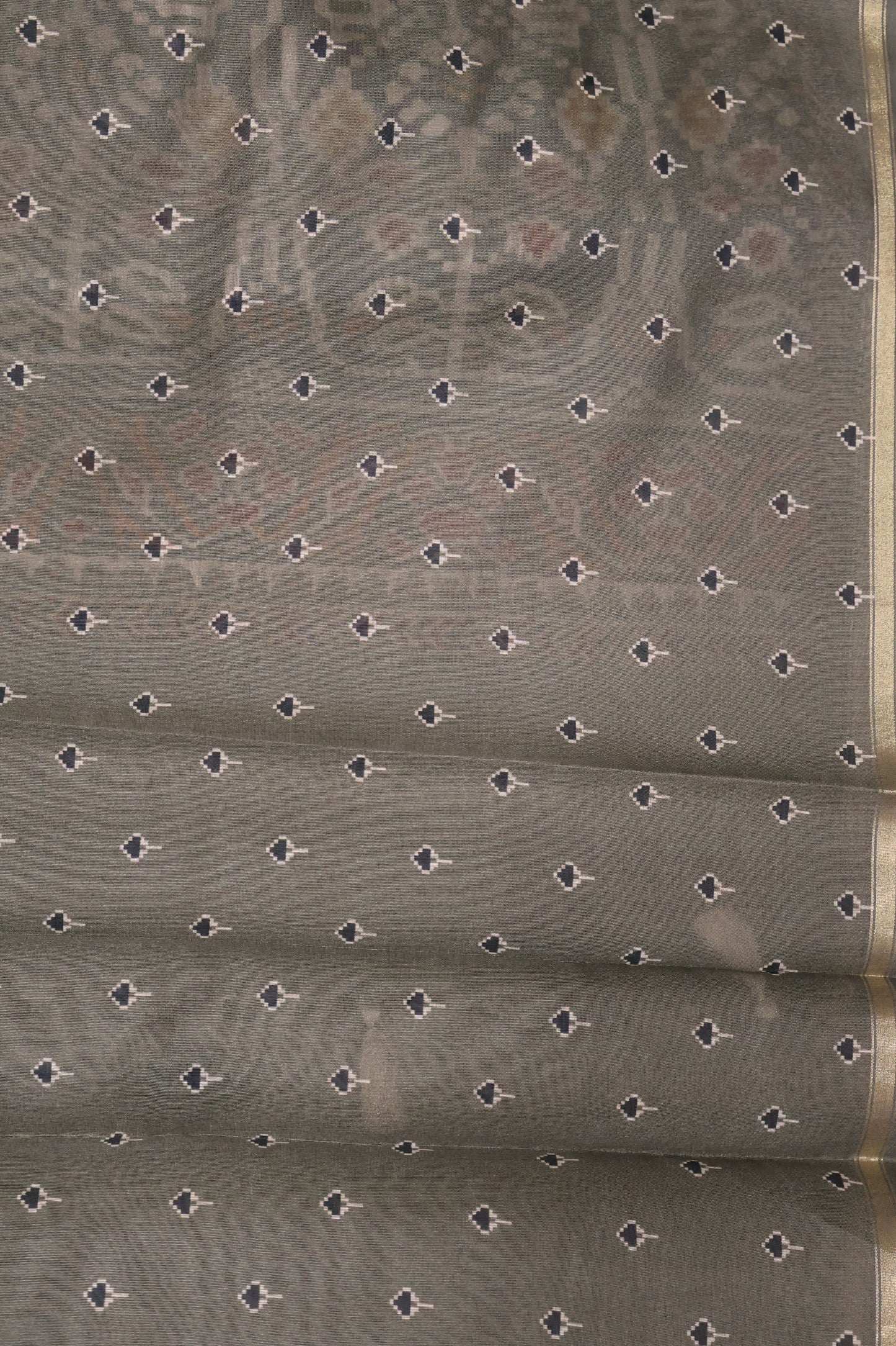 Semi Tussar Saree -Floral Embroidery-Sage Green