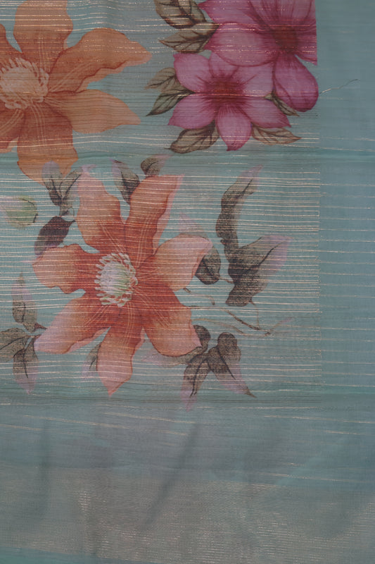 Banarasi Saree - Sea Green Floral