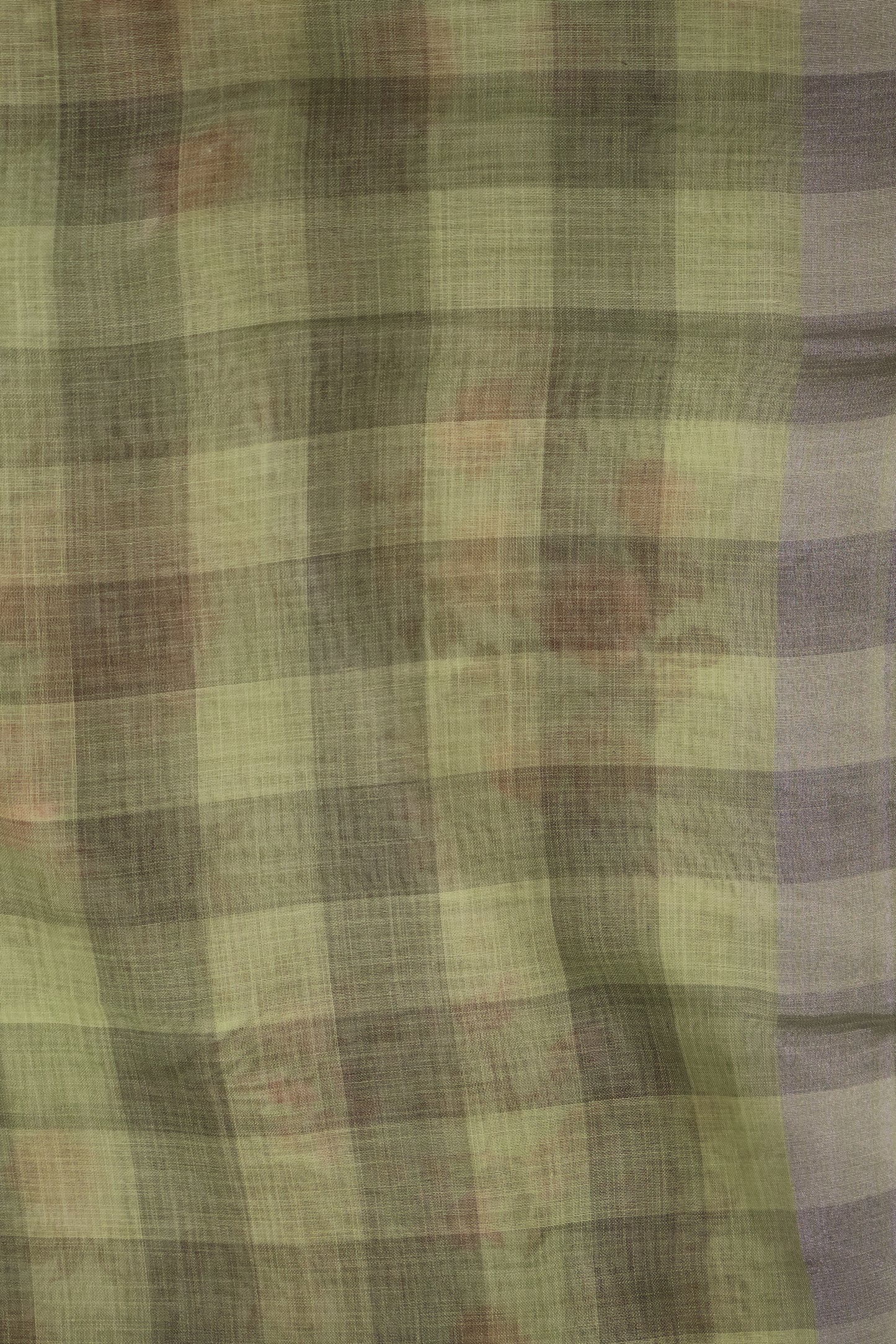 Tissue Linen Saree - Light Green Checks