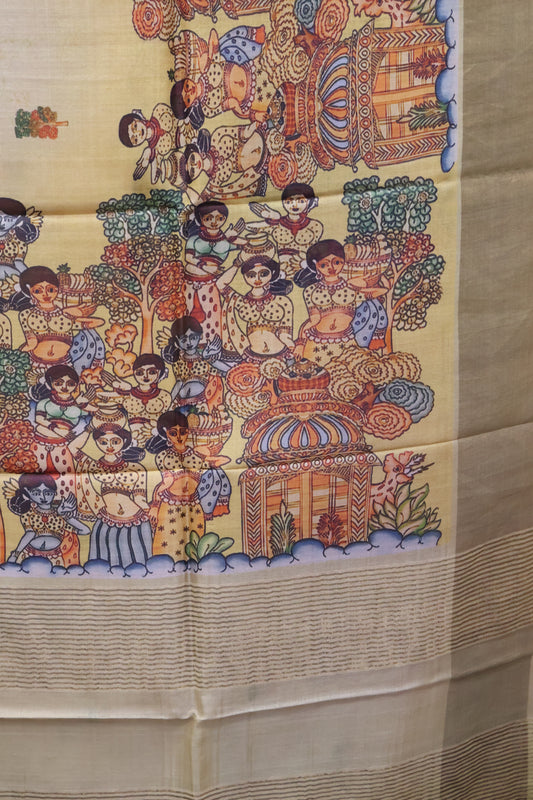 Pure Tussar Saree - Penn Kalamkari-Sandal