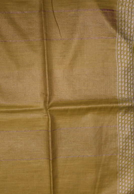 Tissue Linen Saree - Yellow Small Triangle Border