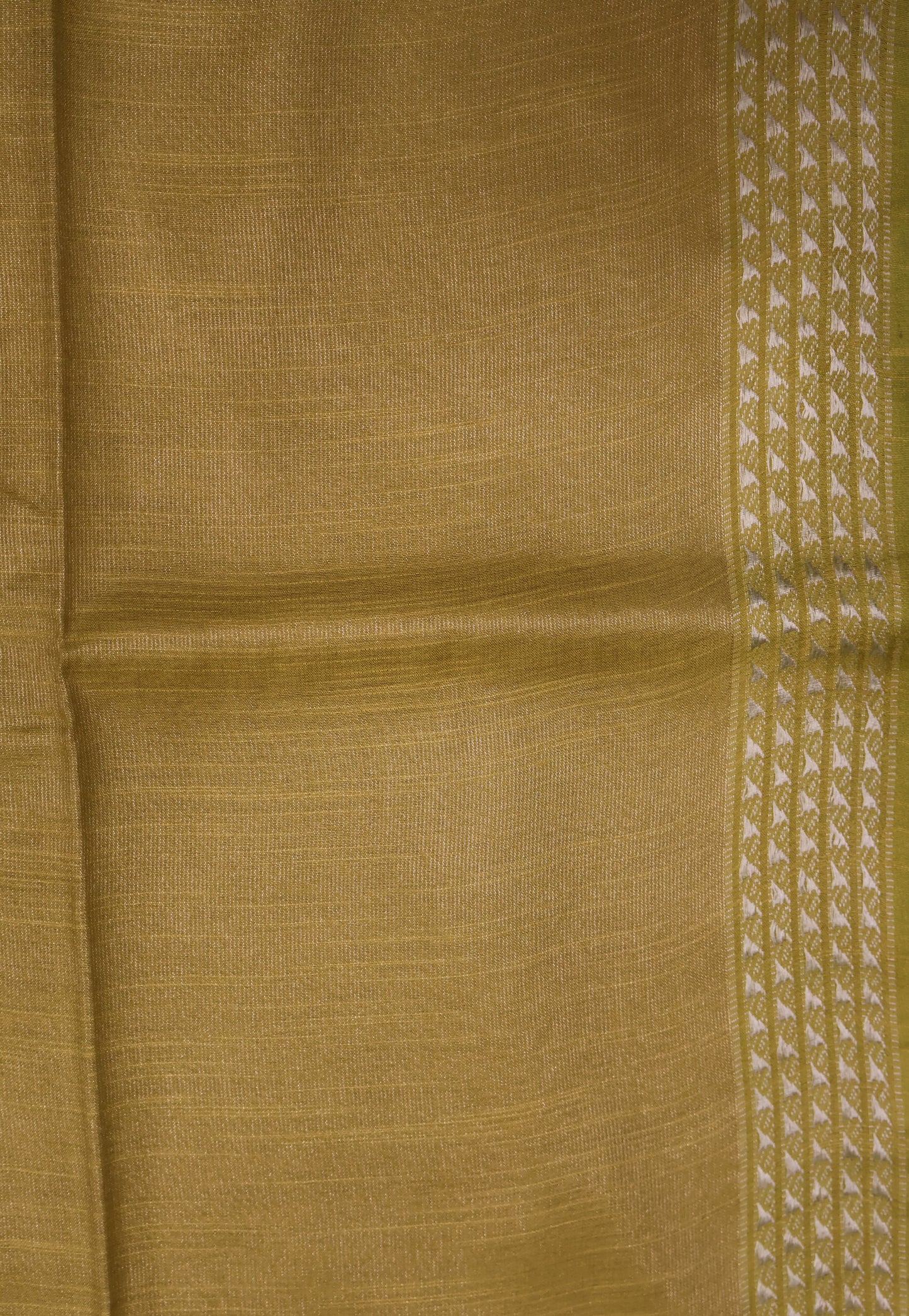 Tissue Linen Saree - Yellow Small Triangle Border