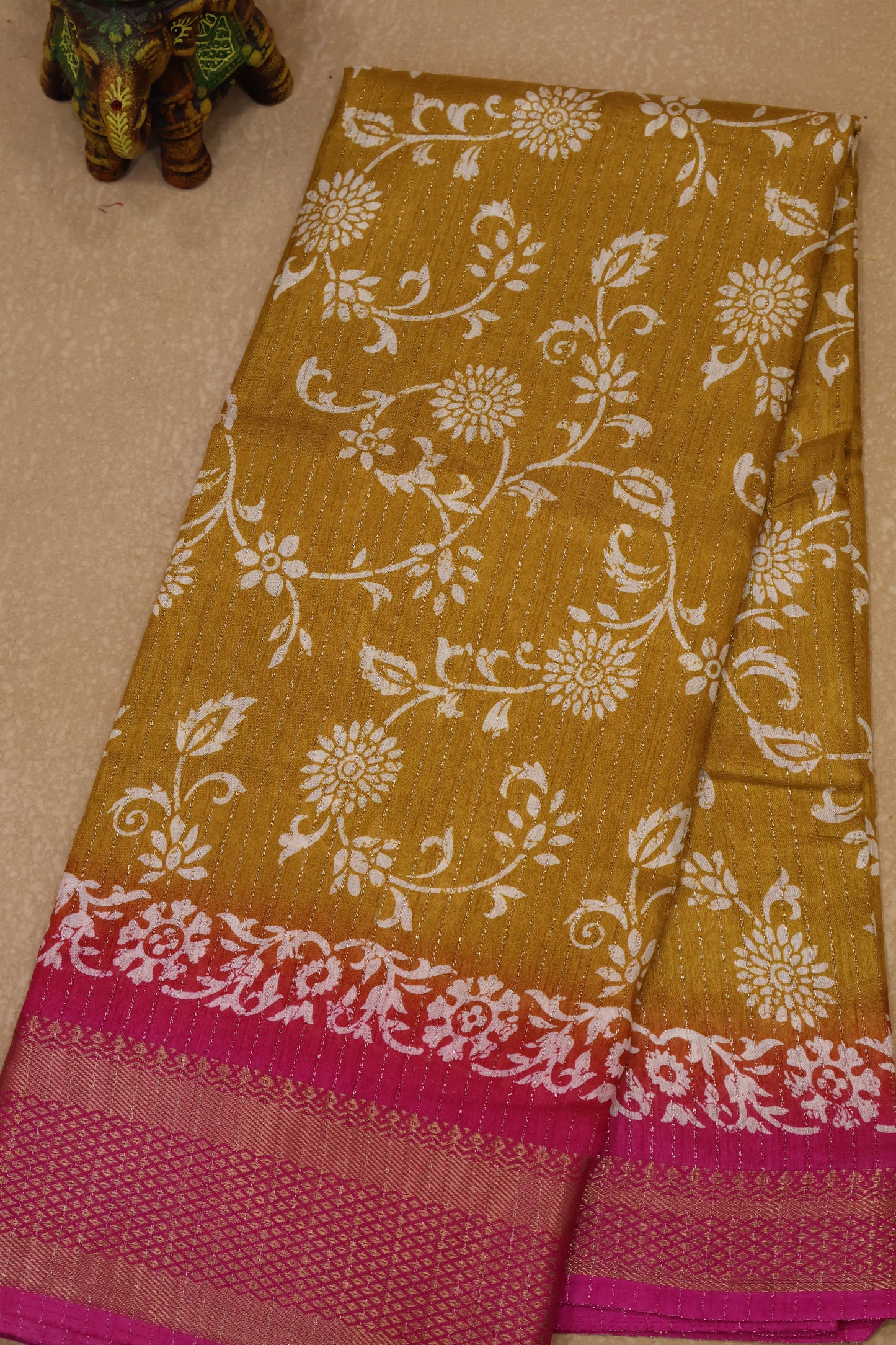 Dola Silk Saree Zari Lines-Mustard