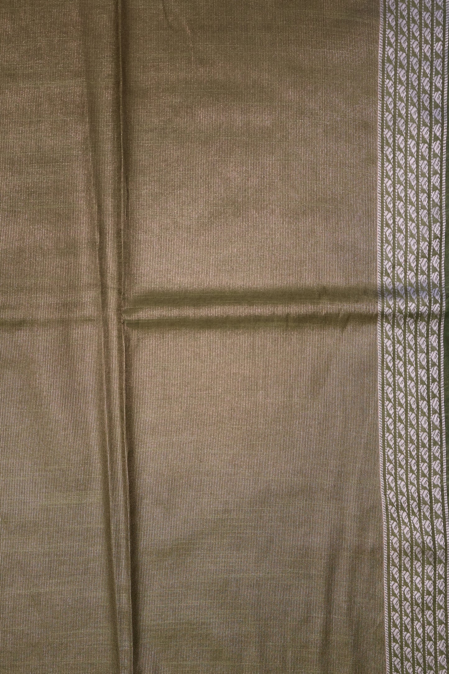 Tissue Linen Saree - Olive Green Small Triangle Border