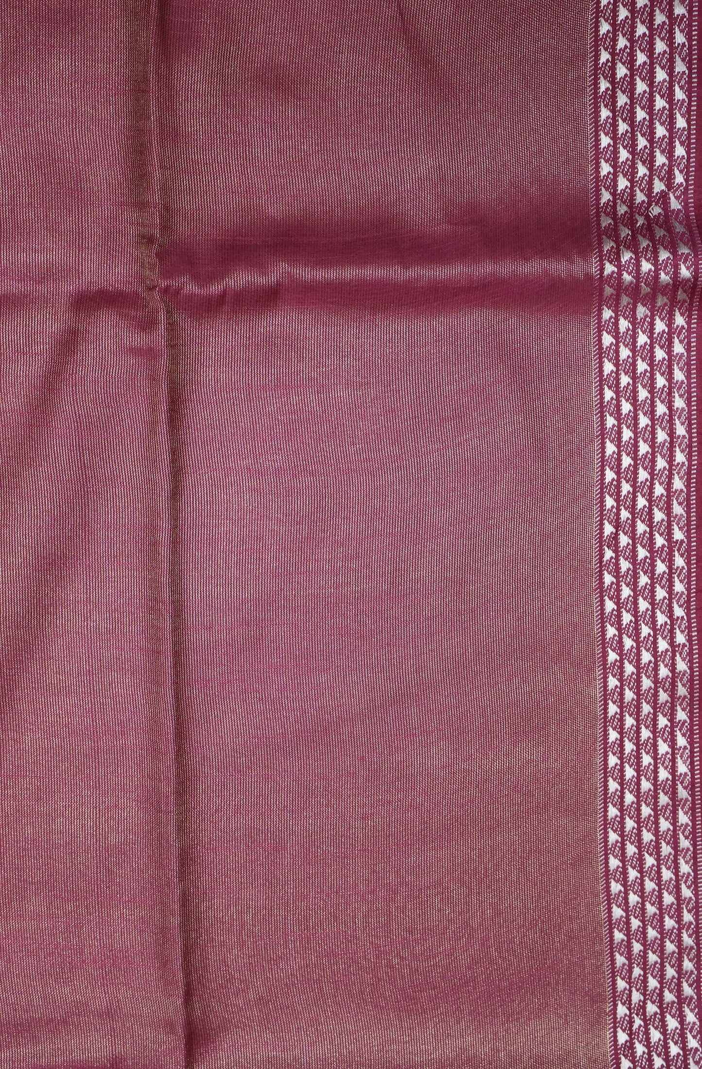 Tissue Linen Saree - Wine Small Triangle Border