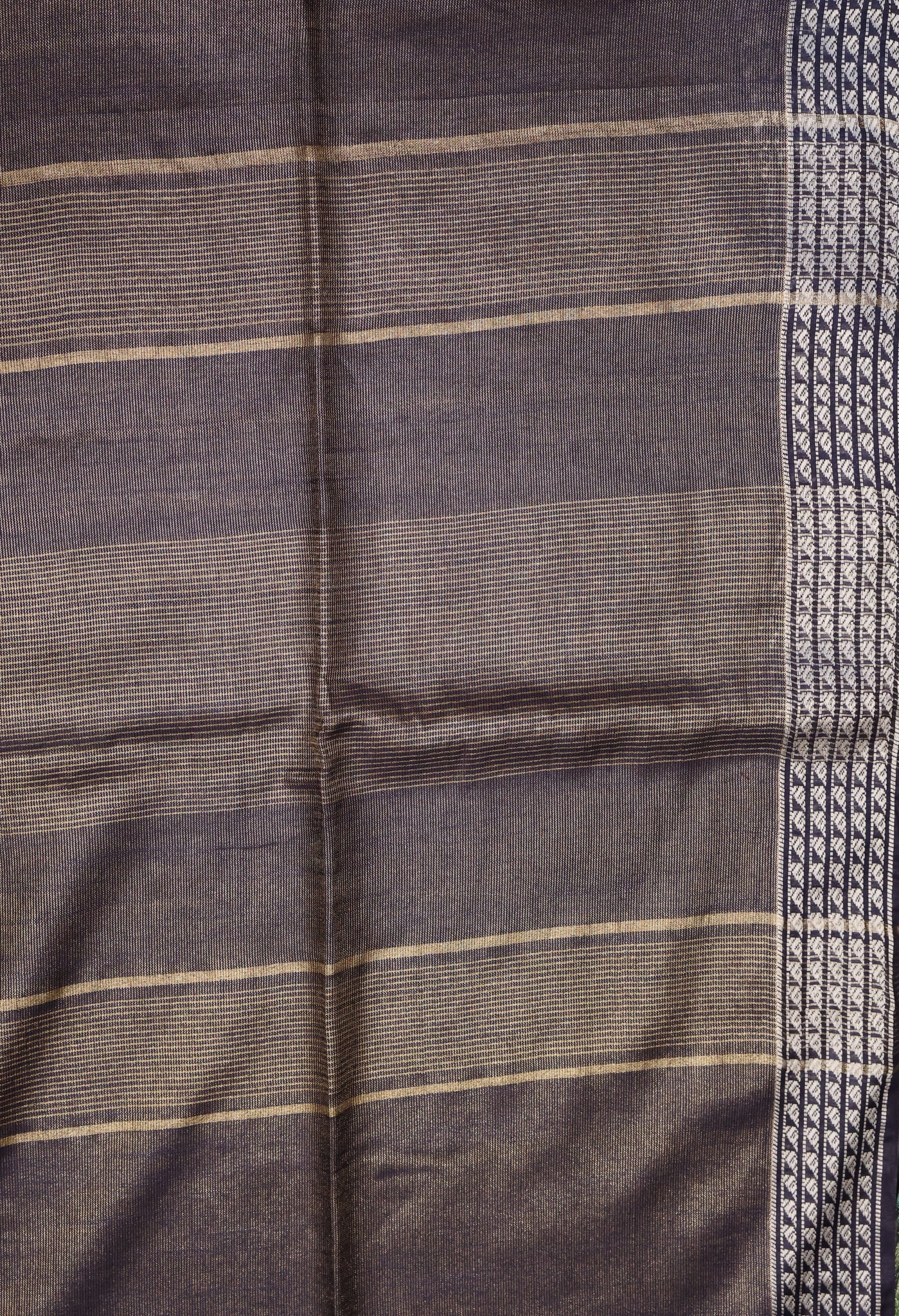 Tissue Linen Saree - Navy Blue Small Triangle Border