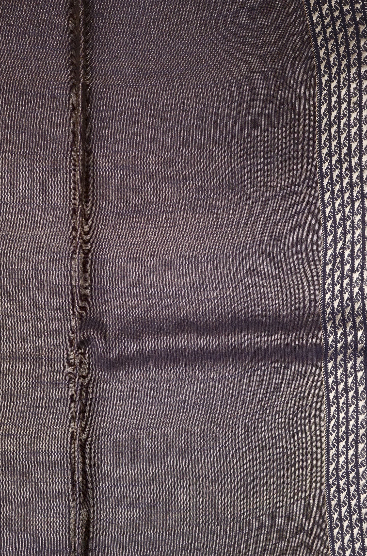 Tissue Linen Saree - Navy Blue Small Triangle Border