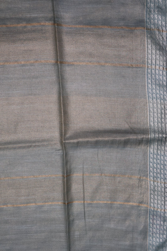 Tissue Linen Saree - Sea Blue Small Triangle Border