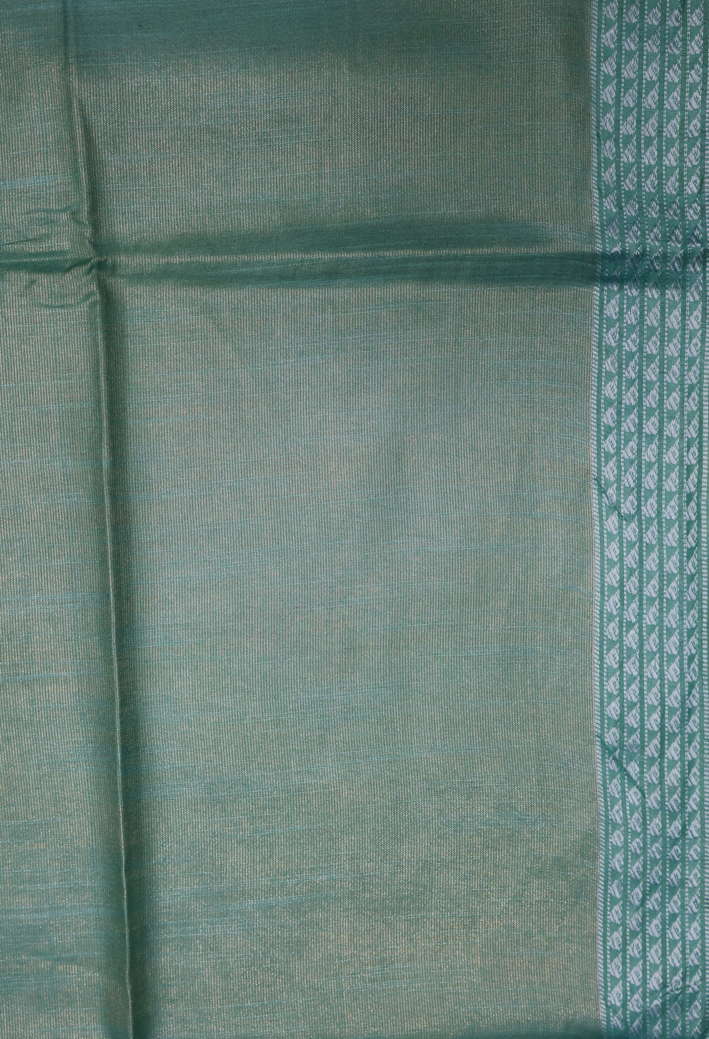 Tissue Linen Saree - Teal Green Small Triangle Border