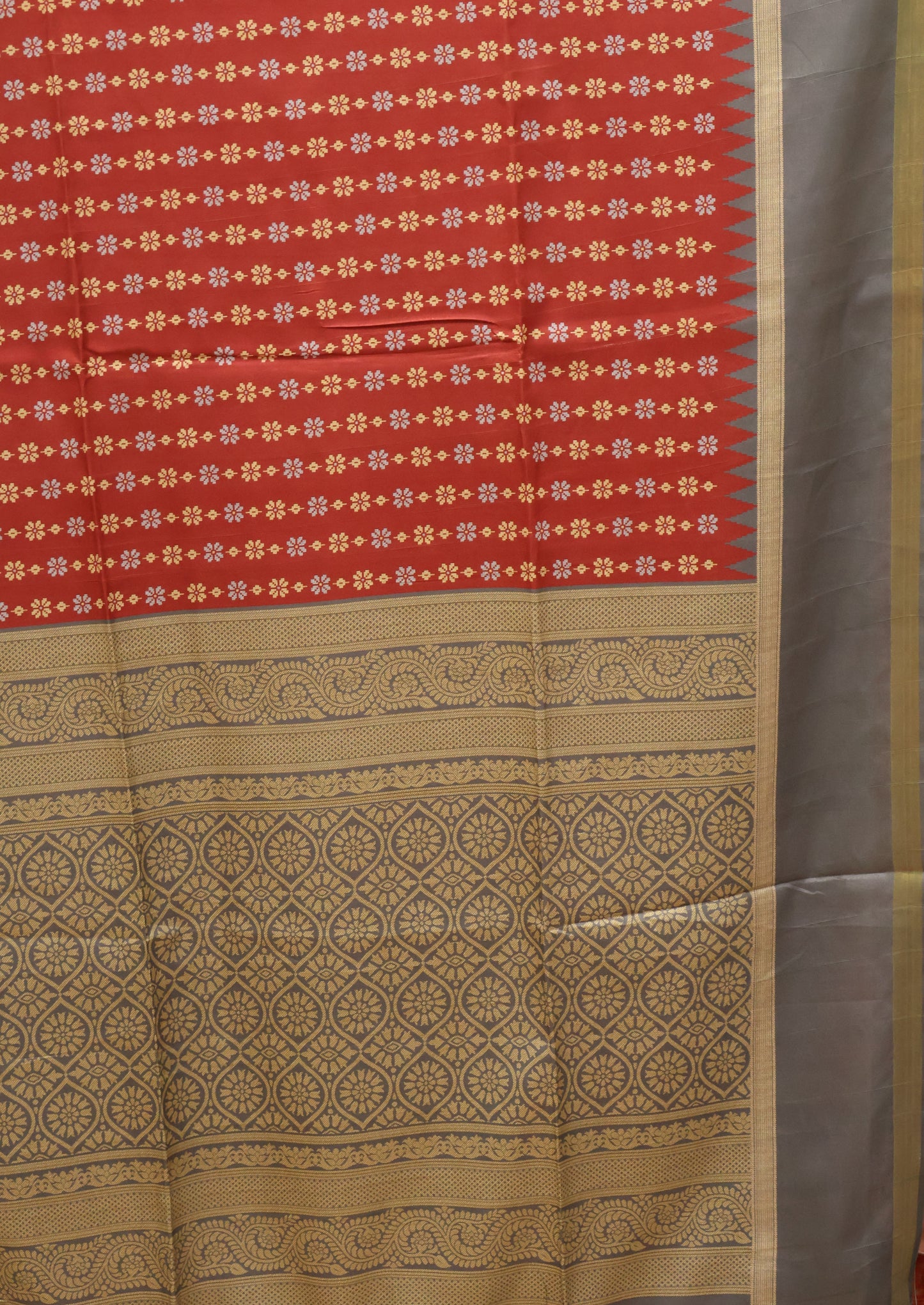 Semi Tussar Saree Floral -Maroon