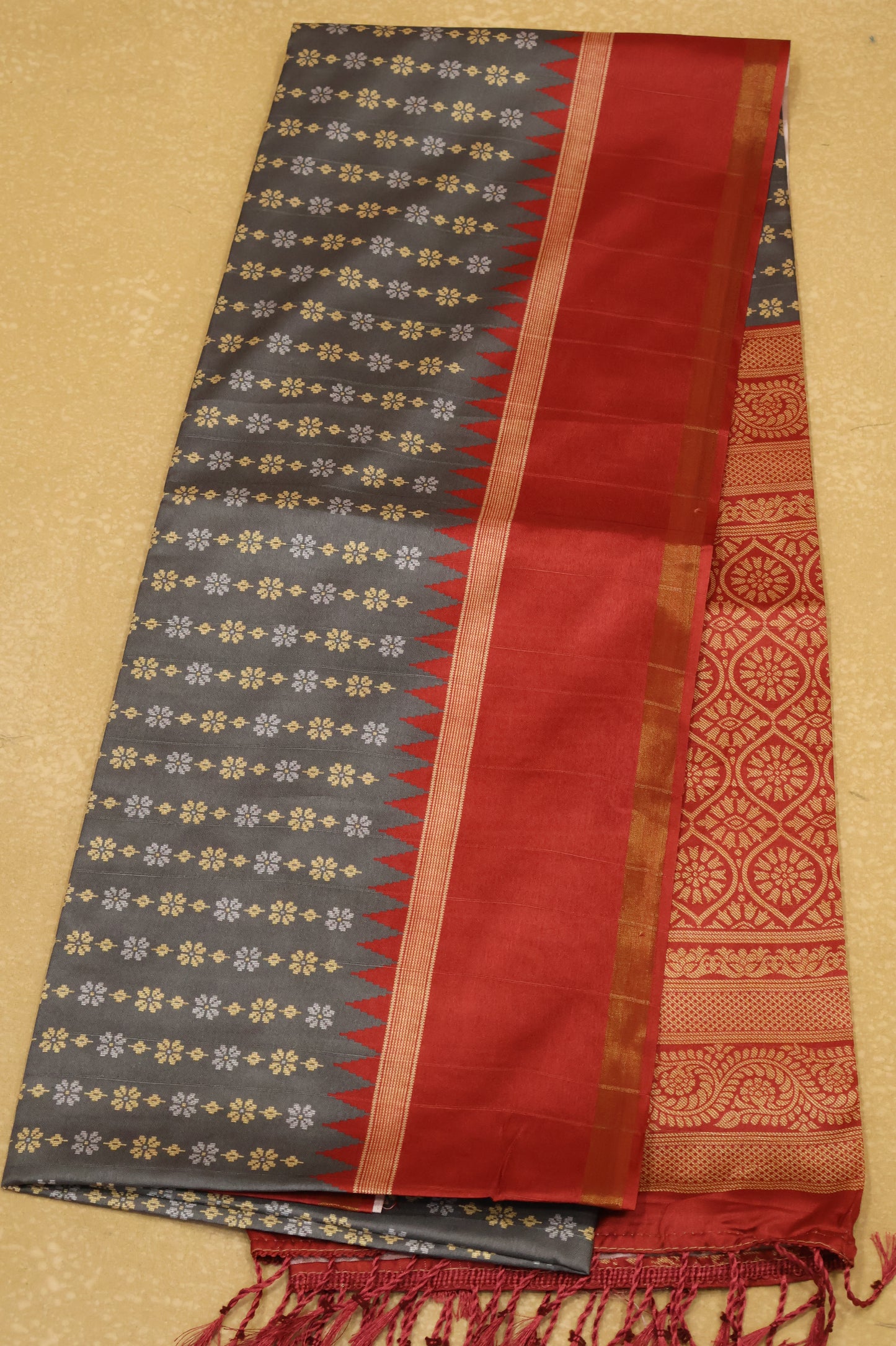 Semi Tussar Saree Floral -Grey