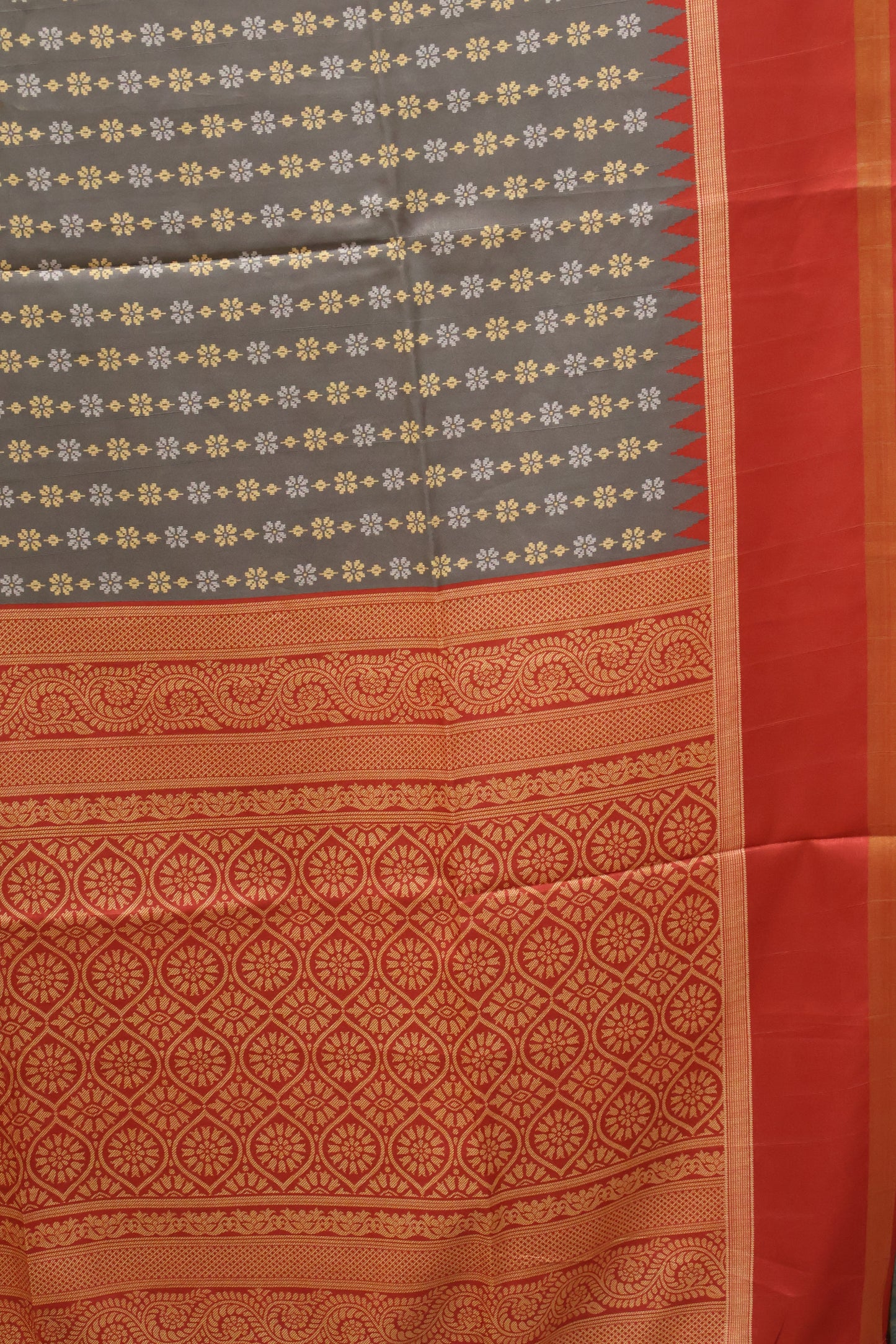 Semi Tussar Saree Floral -Grey