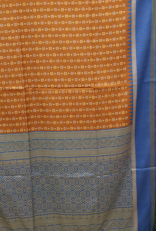 Semi Tussar Saree Floral -Dark Beige