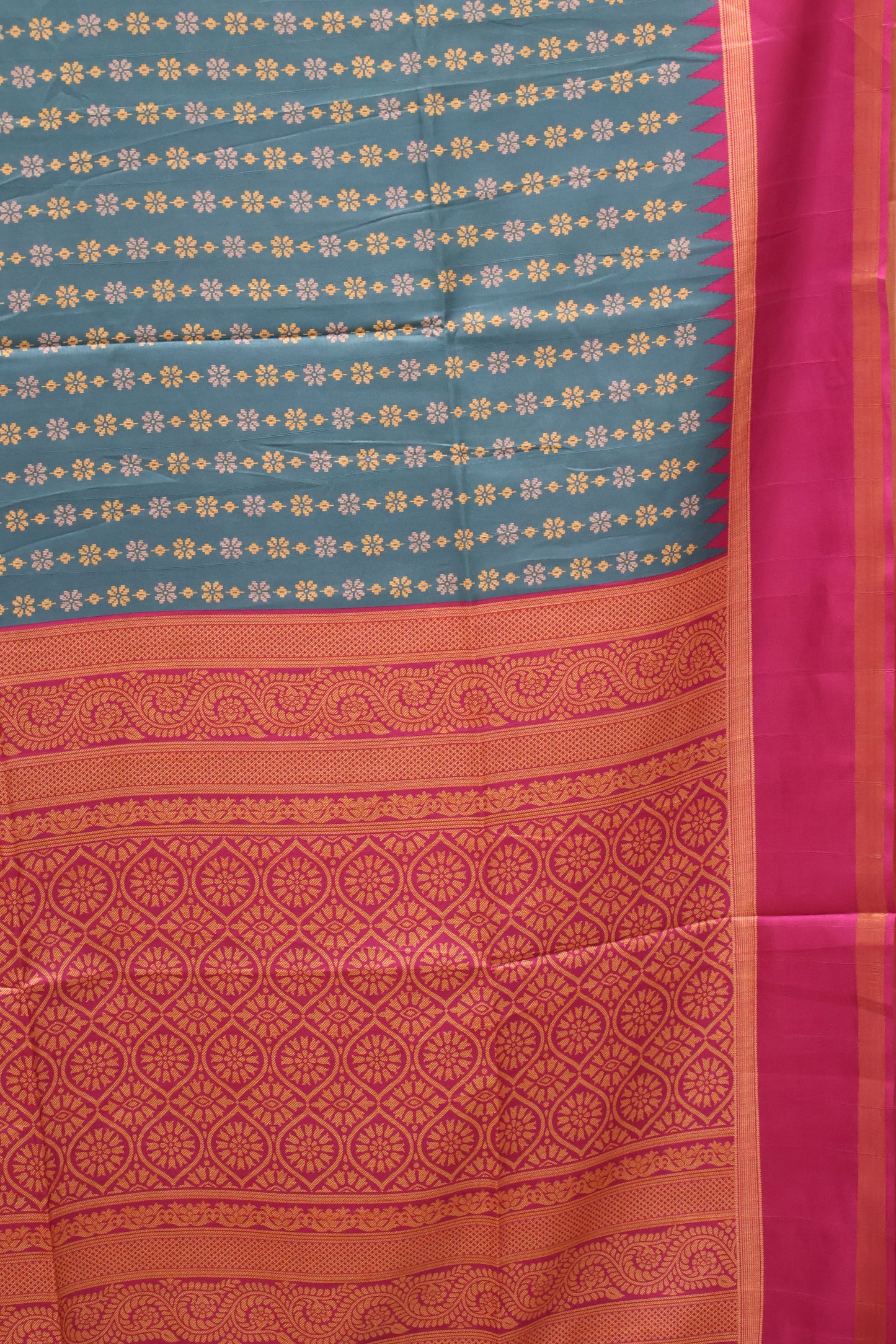 Semi Tussar Saree Floral -Peacock Blue