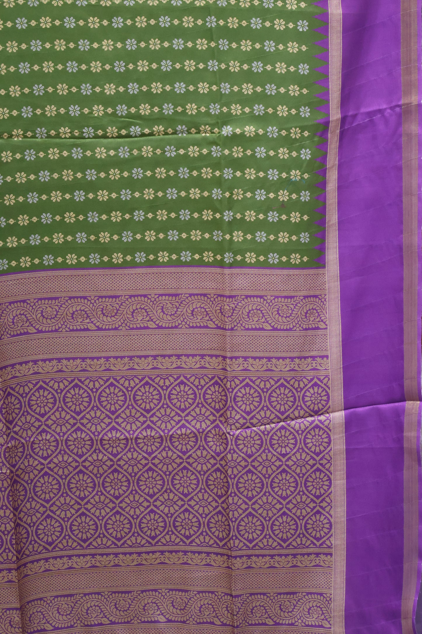 Semi Tussar Saree Floral -Olive Green