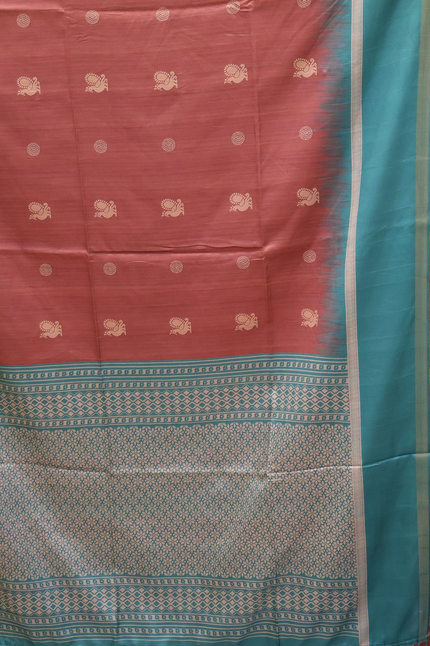 Semi Tussar Saree Peacock Print- Choco Brown