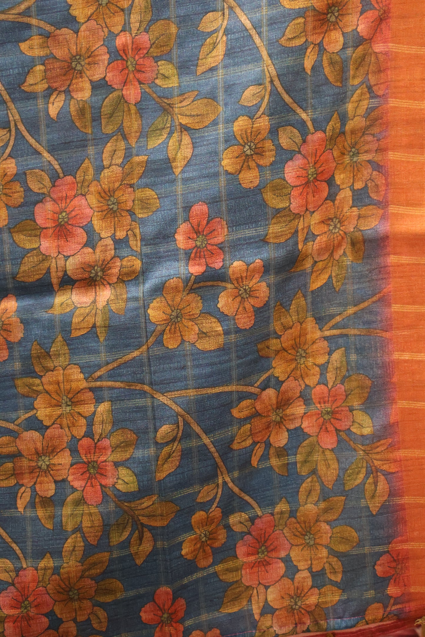 Art Tussar Saree -Red Zari Checks