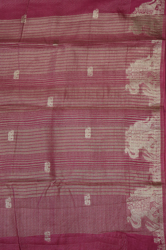 Semi Tussar Saree-Dark Pink Elephant Zari