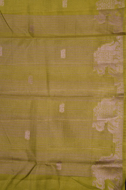 Semi Tussar Saree -Mehandi Green Elephant Zari