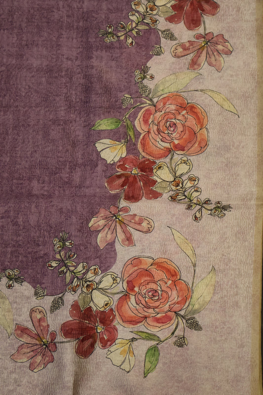 Semi Tussar Saree Crushed-Purple Roses