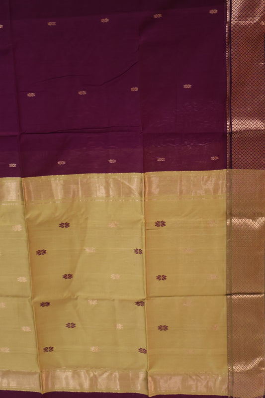 Pure Maheswari Silk Cotton saree-Wine Flower Border