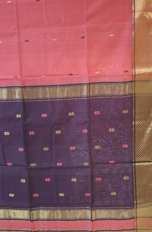 Pure Maheswari Silk Cotton saree-Dark Mauve Flower Border