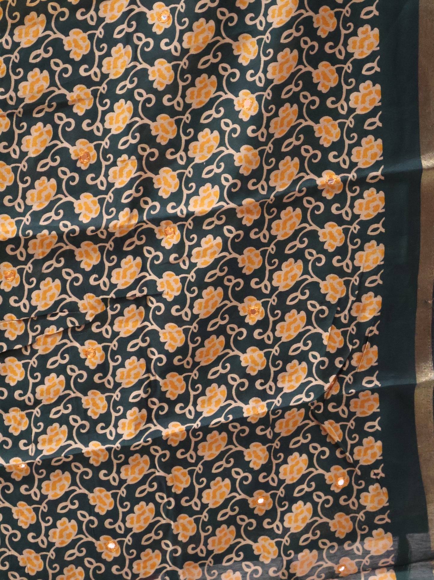 Malai Cotton Saree-Mustard Lotus Pattern