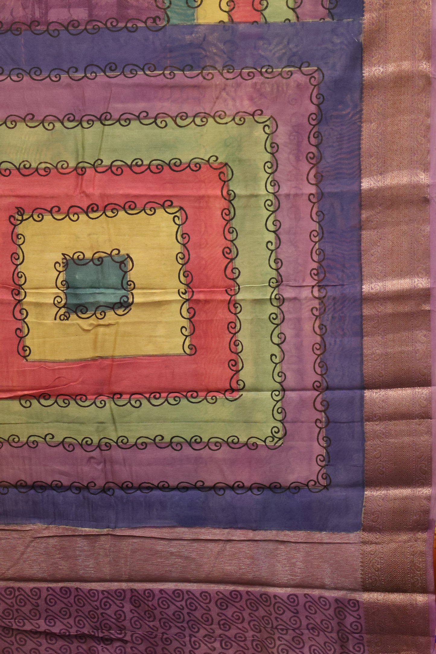 Chanderi Silk Cotton Saree-Navy blue-Lavender