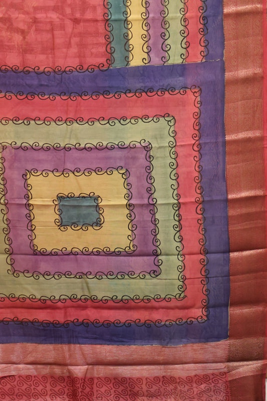 Chanderi Silk Cotton Saree-Navy blue-Maroon