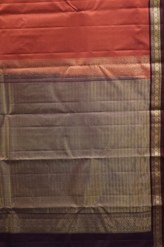 Pure Kanjivaram Silk Saree -Honey Mini Checks