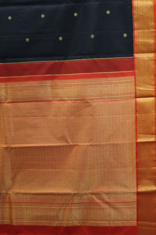 Pure Kanjivaram Silk Saree -Black Orange