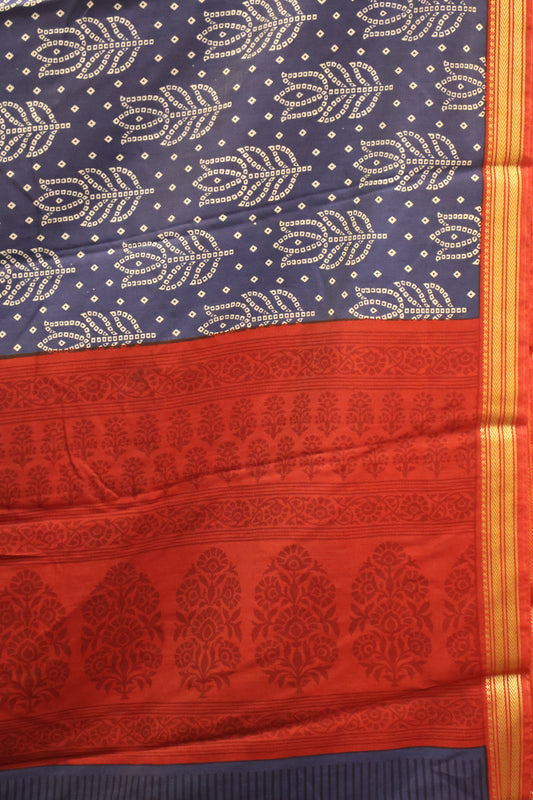 Viscose Saree-Blue Lotus Bandhini Print