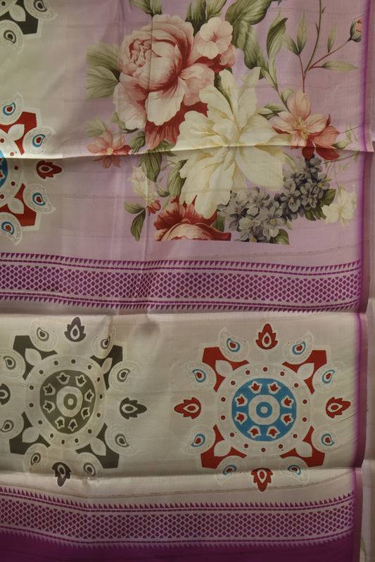 Tussar Silk Saree-Purple Digital Floral Print