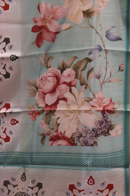 Tussar Silk Saree-Green Digital Floral Print