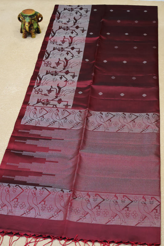Pure Soft Silk Saree - Maroon bird