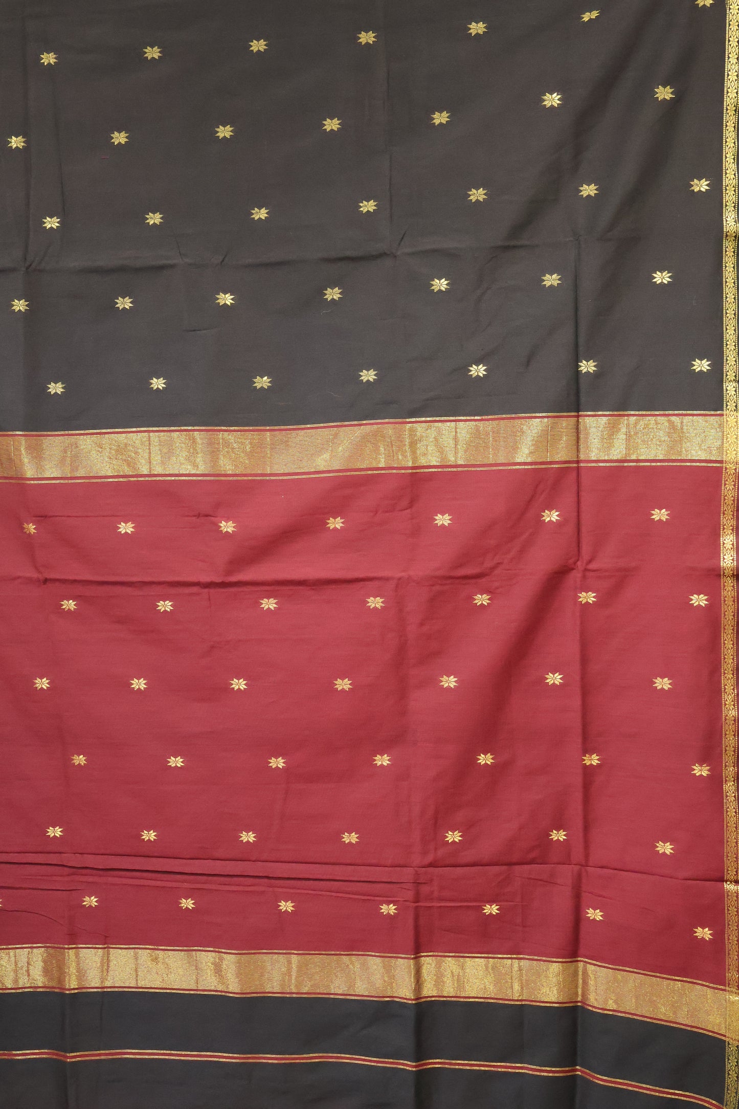Maheswari Cotton Saree - Star Black Maroon
