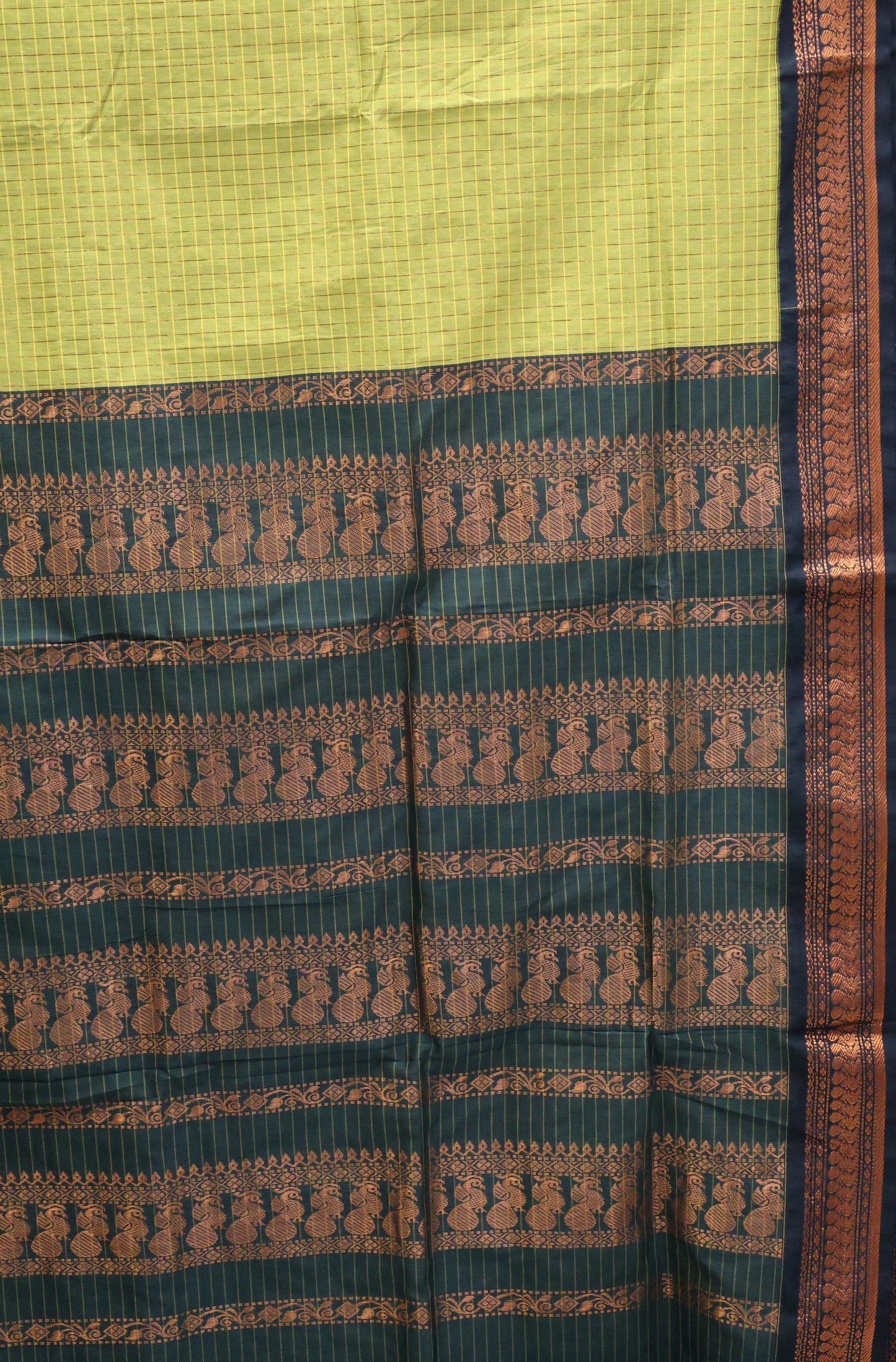Kalyani Cotton-Checkred Parrot-Green