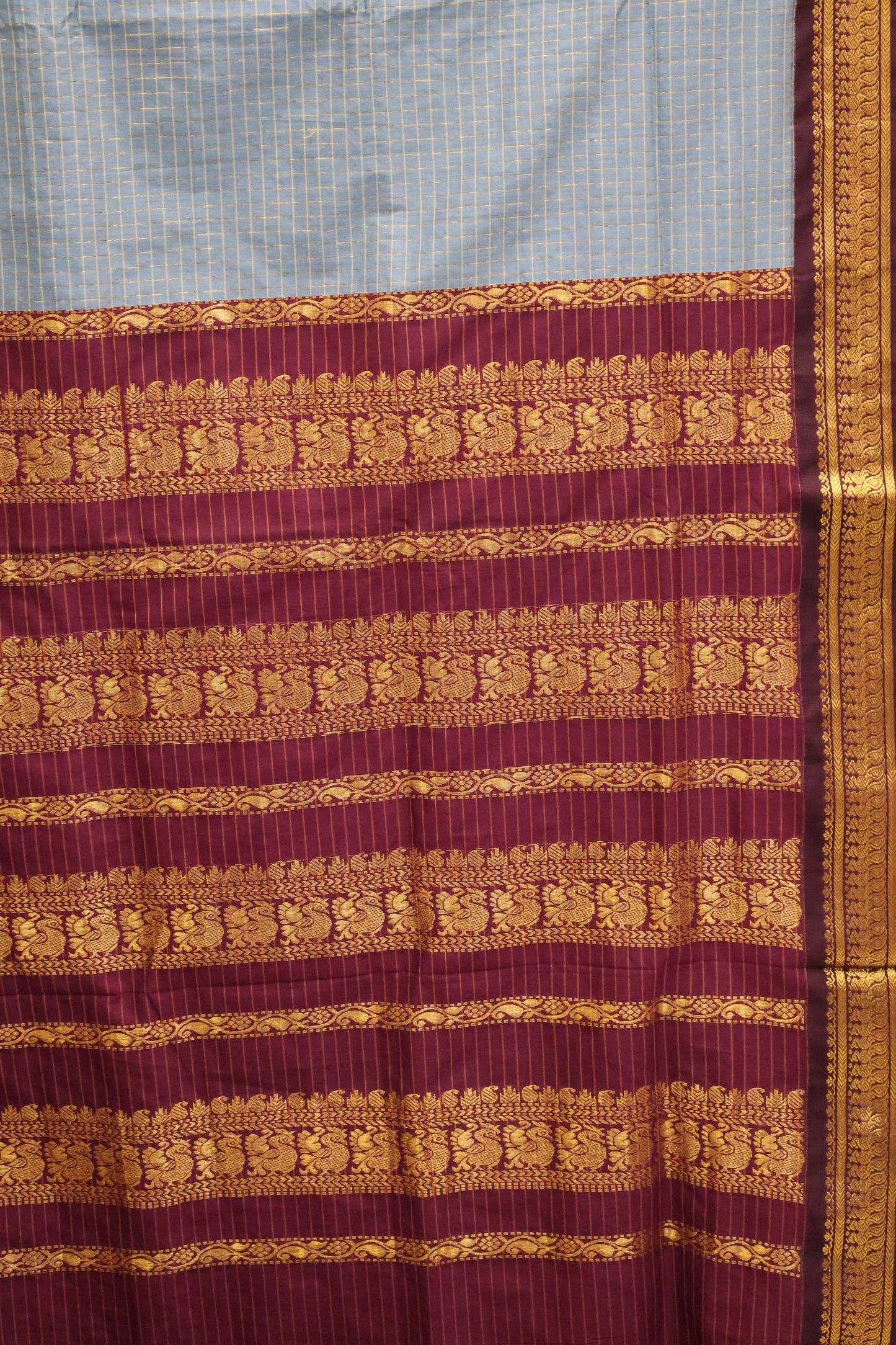Kalyani Cotton-Checkred Sky Blue