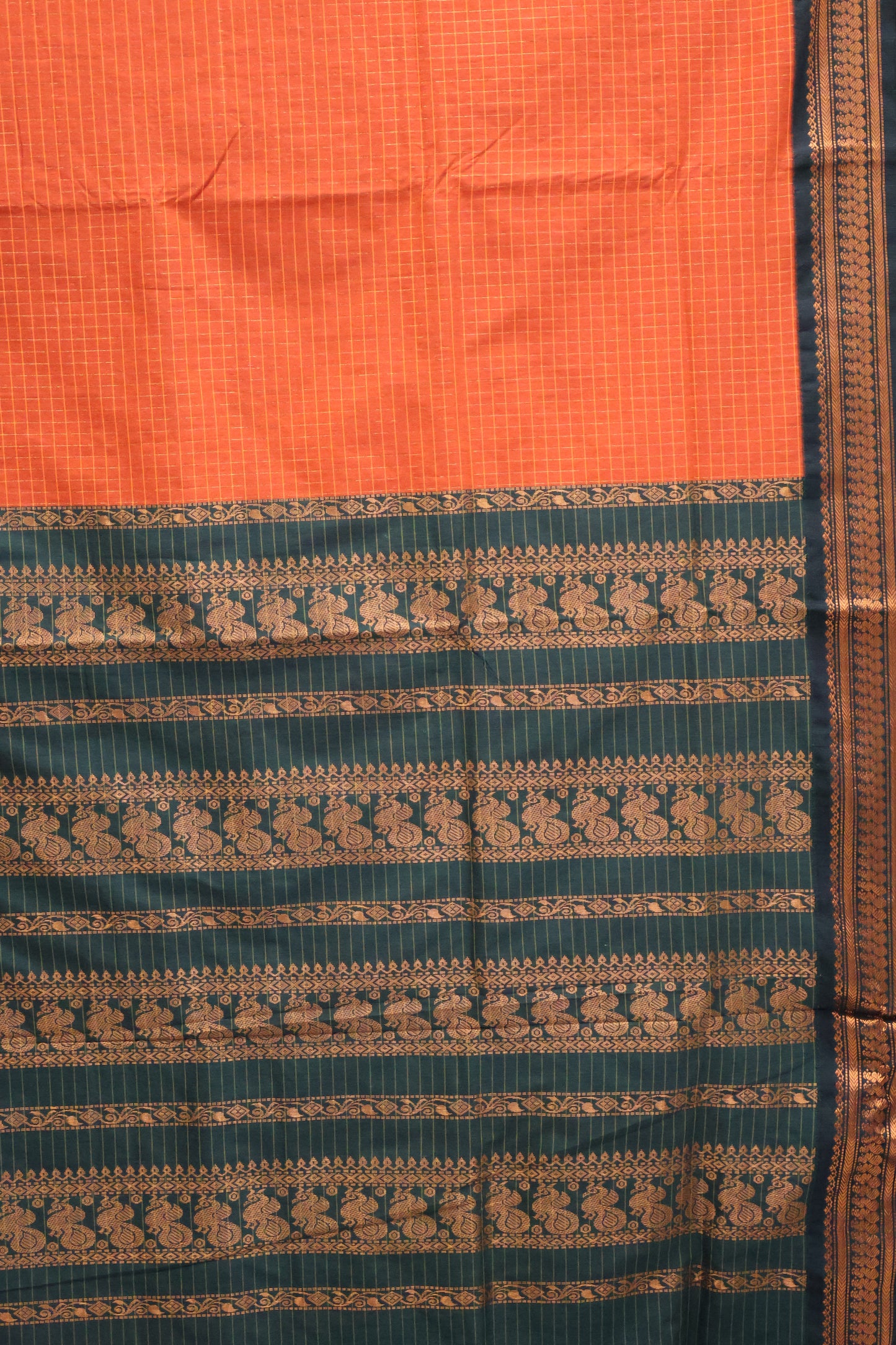 Kalyani Cotton-Checkred Dark Orange