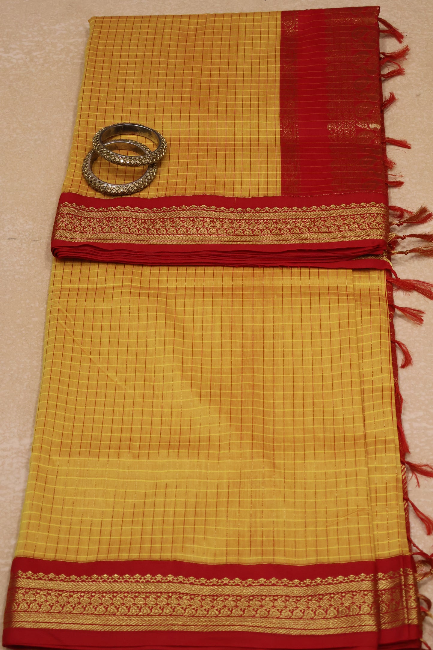 Kalyani Cotton-Checkred Yellow