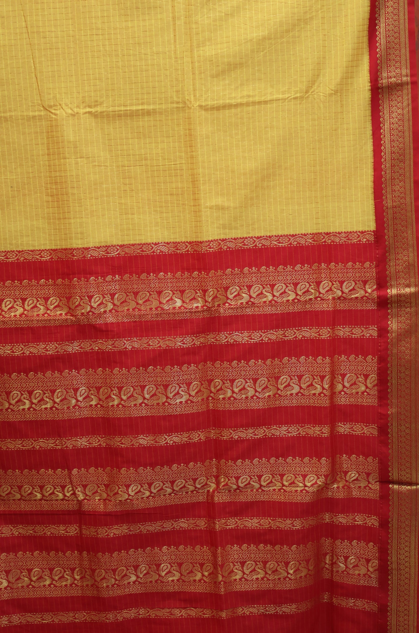 Kalyani Cotton-Checkred Yellow