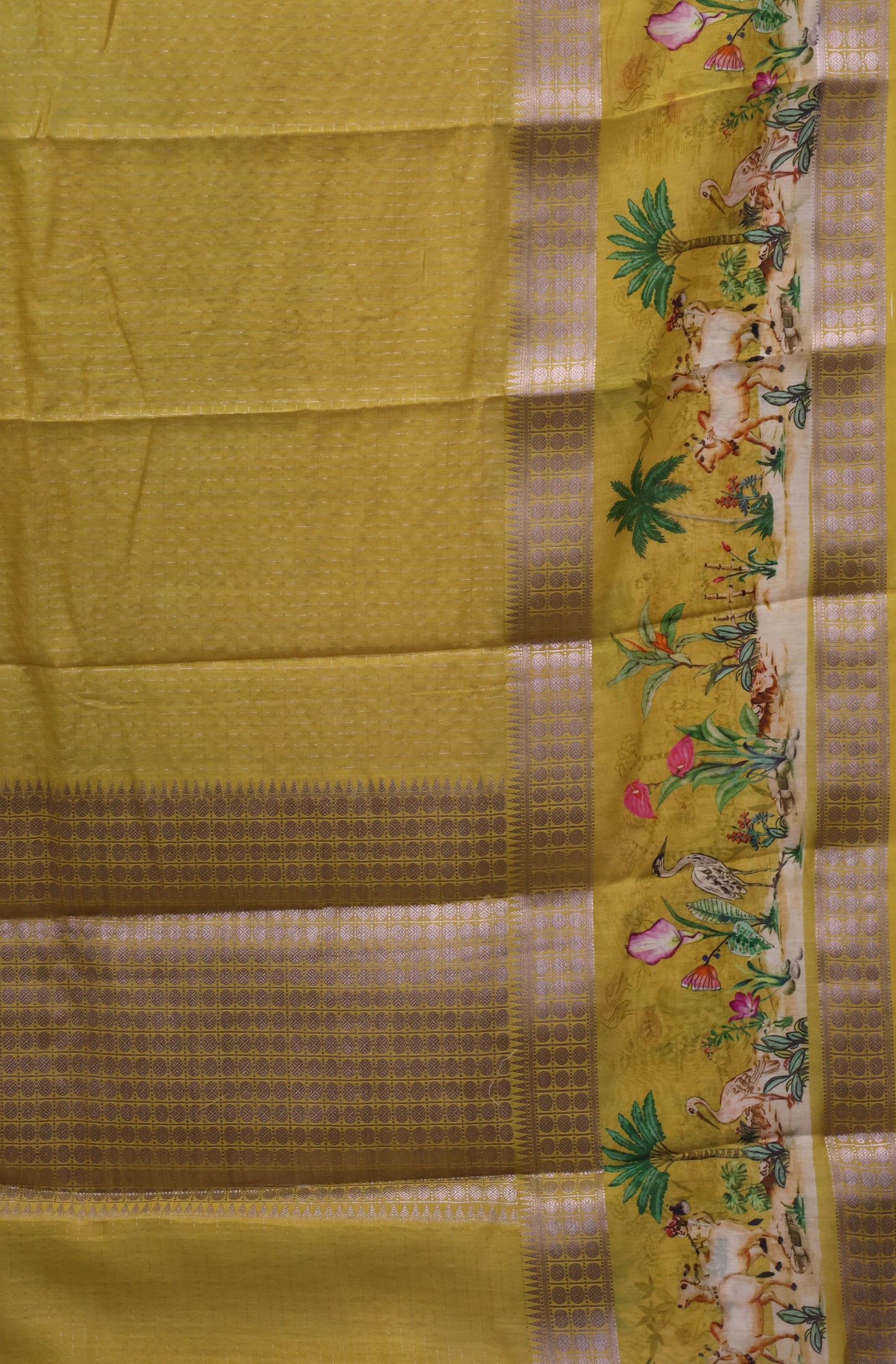 Chanderi Saree Pichwai Print -Yellow
