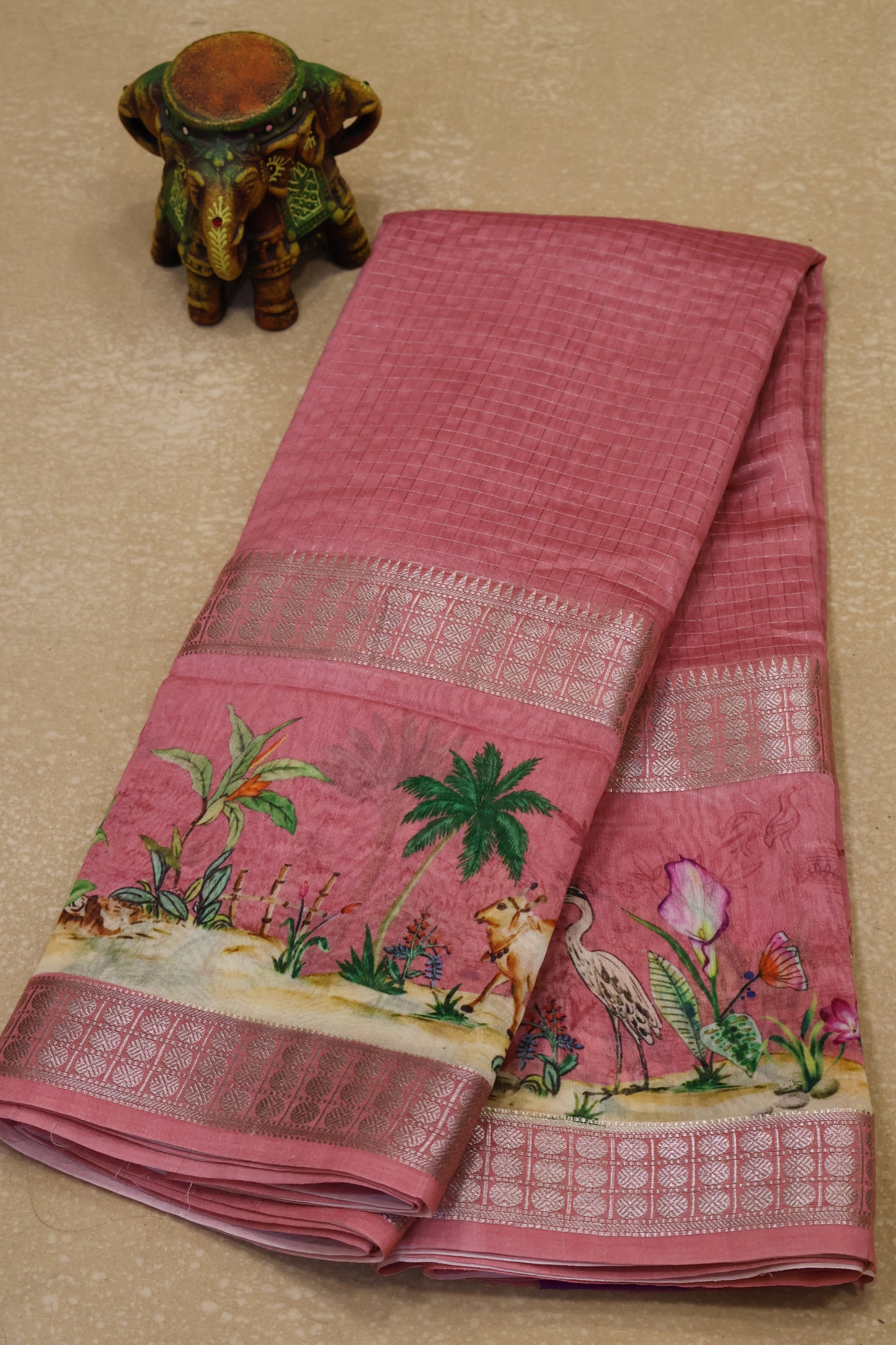 Chanderi Saree Pichwai Print -Pink