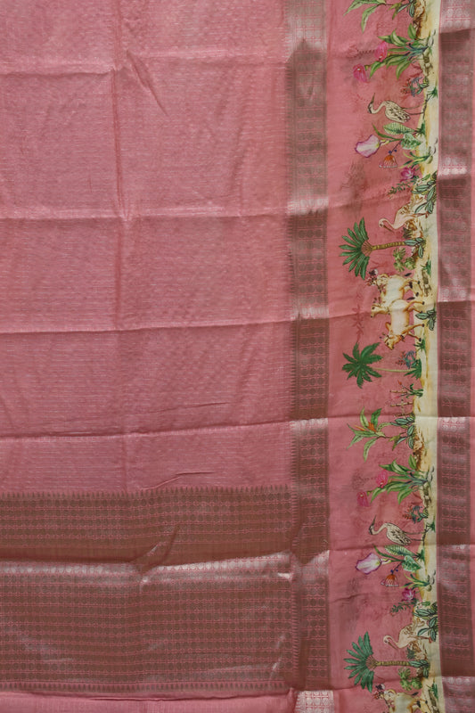 Chanderi Saree Pichwai Print -Pink